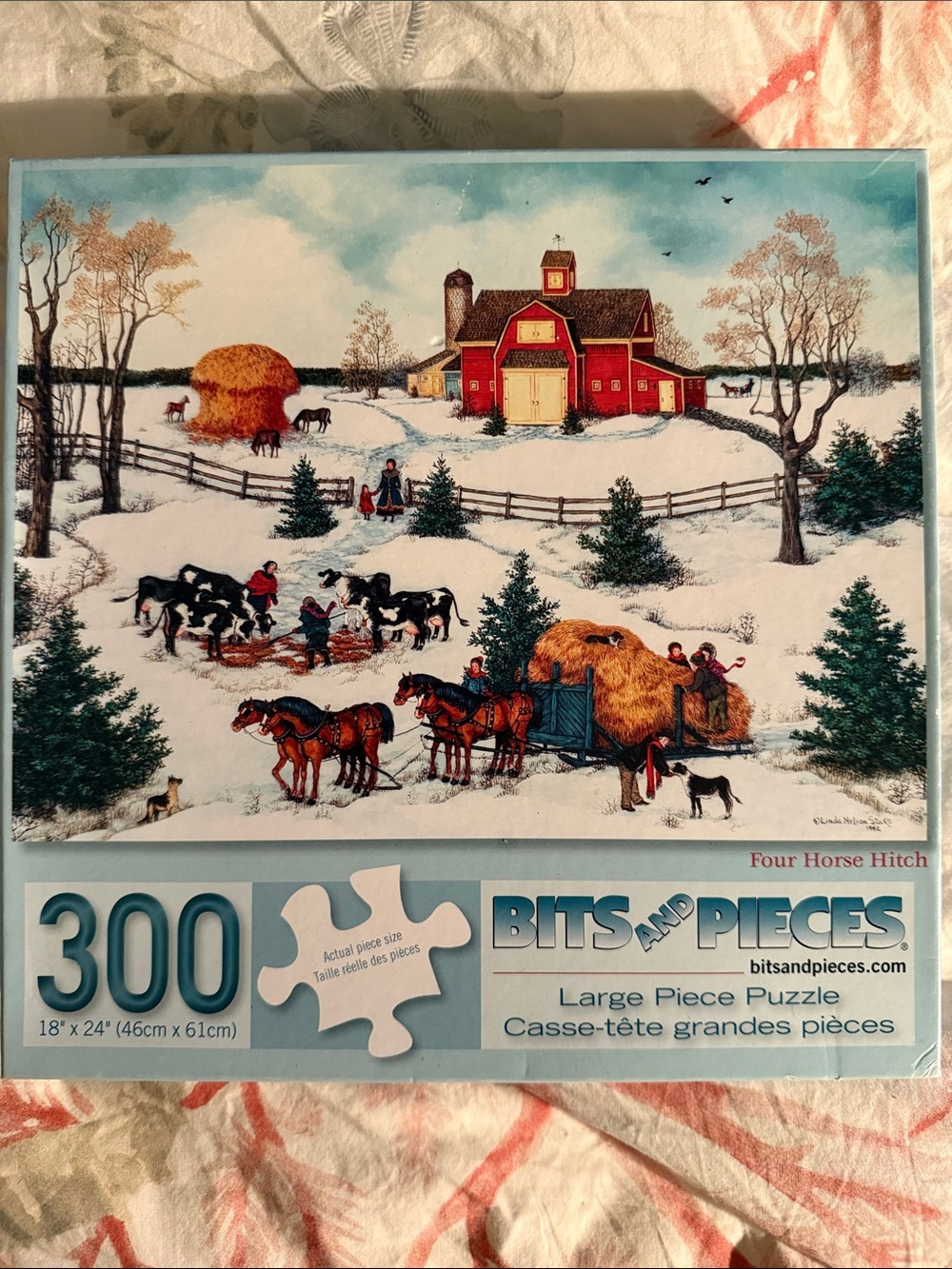 Bits and Pieces 300-Piece Winter Farm Puzzle - “Four Horse Hitch”